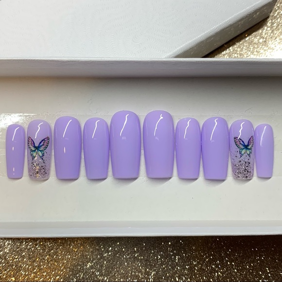 Glitter Fade Encapsulated Butterfly Custom Luxury Press Ons - Picture 3 of 4